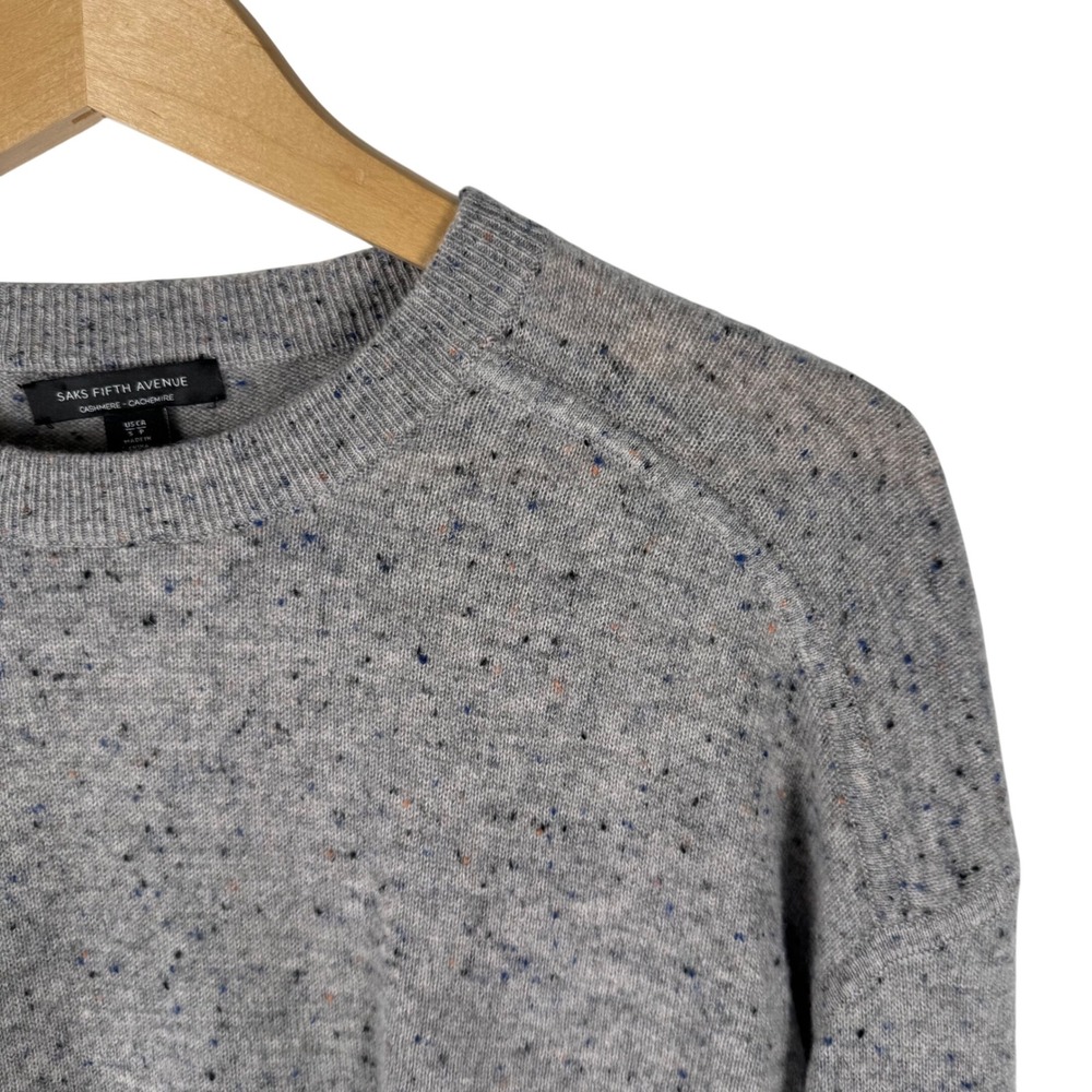 Saks Fifth Avenue Cashmere Sweater Womens‎ S Grey Speckled Confetti Crew Neck